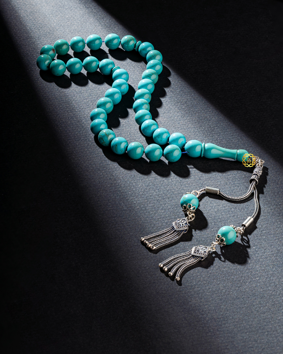 Men's Misbah 33 beads of turquoise bacalite stone decorated with a Turkish  original silver karkouche – VEVASILVER